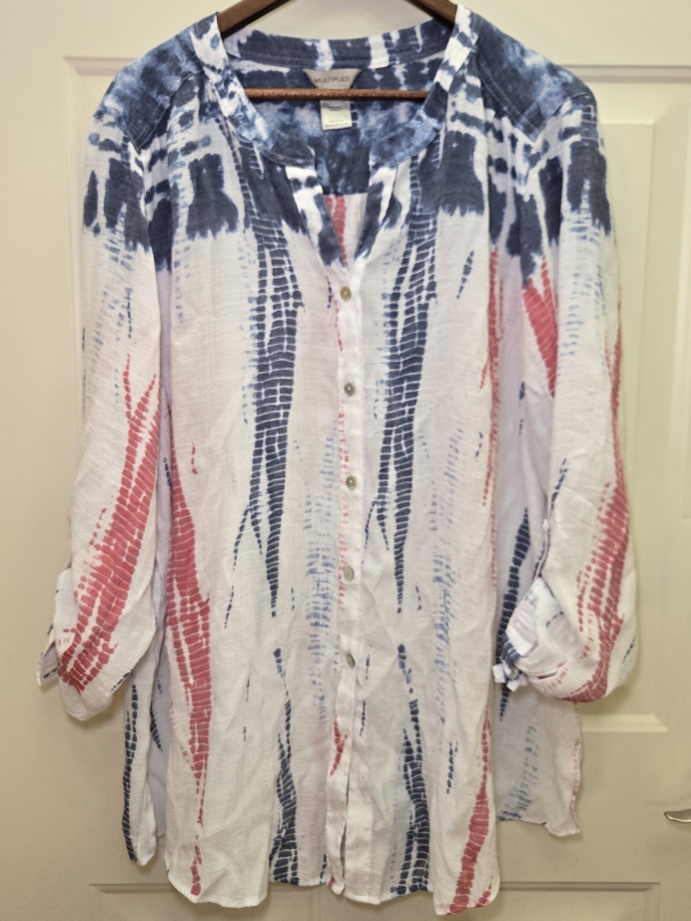 Multiples Liberty Print Button Down Shirt Long Sleeve Roll Tab Size 2X
